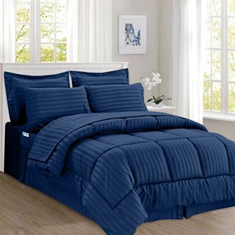 Elegant Comfort 8 pc Dobby Stripe Comforter Set - Include 4 pc Sheet Set with Double Sided Pockets