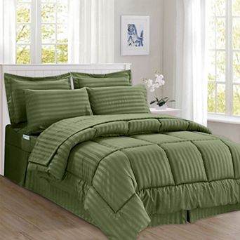 Elegant Comfort 8 pc Dobby Stripe Comforter Set - Include 4 pc Sheet Set with Double Sided Pockets