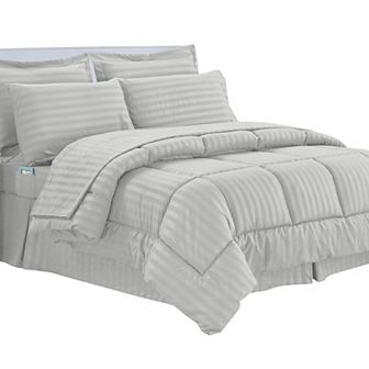 Elegant Comfort 8 pc Dobby Stripe Comforter Set - Include 4 pc Sheet Set with Double Sided Pockets