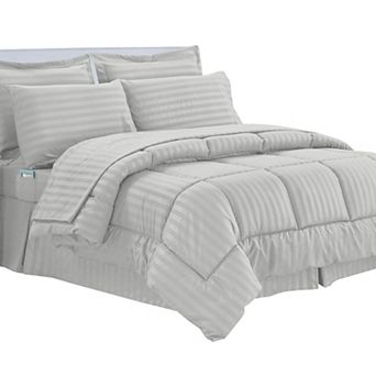 Elegant Comfort 8 pc Dobby Stripe Comforter Set - Include 4 pc Sheet Set with Double Sided Pockets