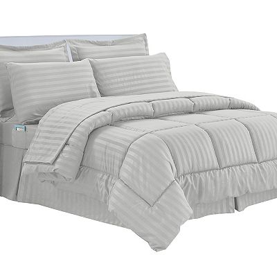 Elegant Comfort 8-Pcs Dobby Stripe Comforter Set - Include 4-Pcs Sheet Set with Double Sided Pockets