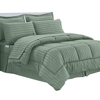 Elegant Comfort 8 pc Dobby Stripe Comforter Set - Include 4 pc Sheet Set with Double Sided Pockets