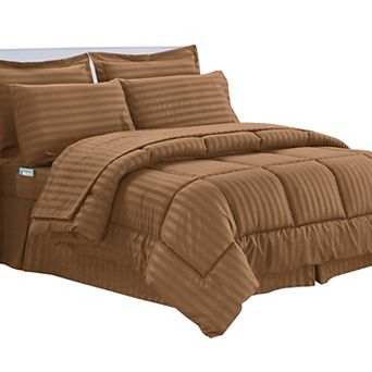 Elegant Comfort 8 pc Dobby Stripe Comforter Set - Include 4 pc Sheet Set with Double Sided Pockets