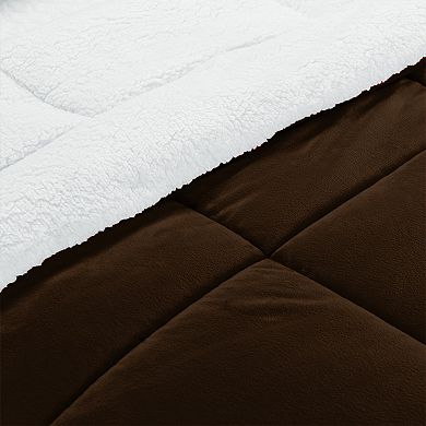 Elegant Comfort 3-piece Micro-suede Reversible Micromink Sherpa Solid Comforter Set