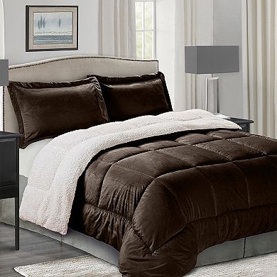 Elegant Comfort 3-piece Micro-suede Reversible Micromink Sherpa Solid Comforter Set