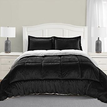 Elegant Comfort 3 pc Micro-suede Reversible Micromink Sherpa Solid Comforter Set