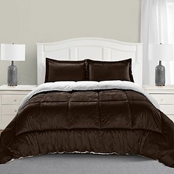 Elegant Comfort 3 pc Micro-suede Reversible Micromink Sherpa Solid Comforter Set