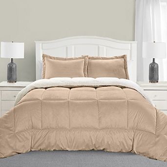 Elegant Comfort 3 pc Micro-suede Reversible Micromink Sherpa Solid Comforter Set