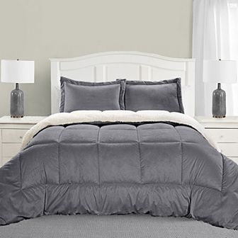 Elegant Comfort 3 pc Micro-suede Reversible Micromink Sherpa Solid Comforter Set