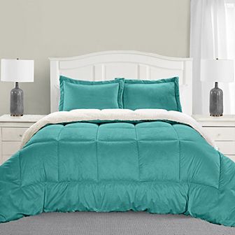 Elegant Comfort 3 pc Micro-suede Reversible Micromink Sherpa Solid Comforter Set