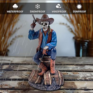 Western Skeleton Gunslinger Statue Figurine, 10" Gothic Cowboy Wild West Home Decor