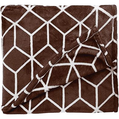 Elegant Comfort Cube Printed Velour Fleece Blanket Geometric Design Velvety Feel