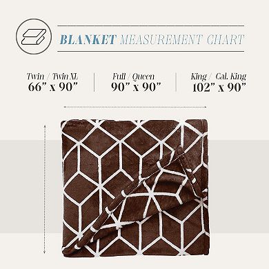 Elegant Comfort Cube Printed Velour Fleece Blanket Geometric Design Velvety Feel