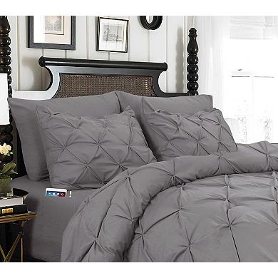 Elegant Comfort 8-pc Pintuck Pinch Comforter Set - Includes 4-pc Sheet Set With Sided Storage Pocket