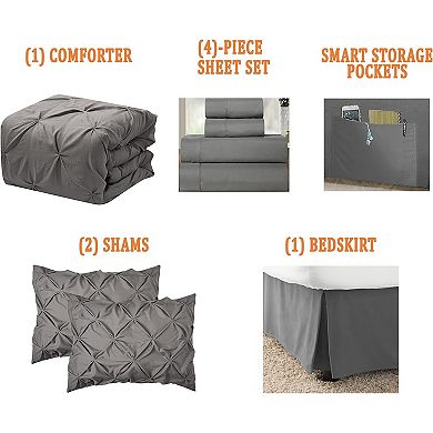 Elegant Comfort 8-pc Pintuck Pinch Comforter Set - Includes 4-pc Sheet Set With Sided Storage Pocket