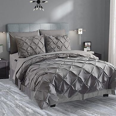 Elegant Comfort 8-pc Pintuck Pinch Comforter Set - Includes 4-pc Sheet Set With Sided Storage Pocket