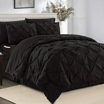 Elegant Comfort 8 pc Pintuck Pinch Comforter Set - Includes 4 pc Sheet Set With Sided Storage Pocket