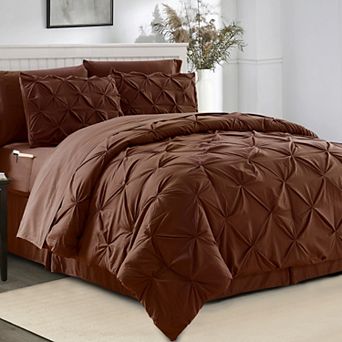 Elegant Comfort 8 pc Pintuck Pinch Comforter Set - Includes 4 pc Sheet Set With Sided Storage Pocket