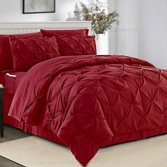 Elegant Comfort 8 pc Pintuck Pinch Comforter Set - Includes 4 pc Sheet Set With Sided Storage Pocket