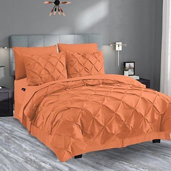 Elegant Comfort 8 pc Pintuck Pinch Comforter Set - Includes 4 pc Sheet Set With Sided Storage Pocket