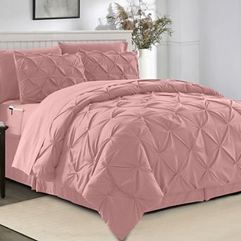 Elegant Comfort 8 pc Pintuck Pinch Comforter Set - Includes 4 pc Sheet Set With Sided Storage Pocket