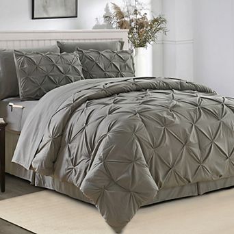 Elegant Comfort 8 pc Pintuck Pinch Comforter Set - Includes 4 pc Sheet Set With Sided Storage Pocket