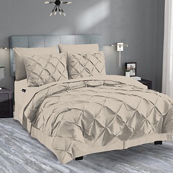 Elegant Comfort 8 pc Pintuck Pinch Comforter Set - Includes 4 pc Sheet Set With Sided Storage Pocket