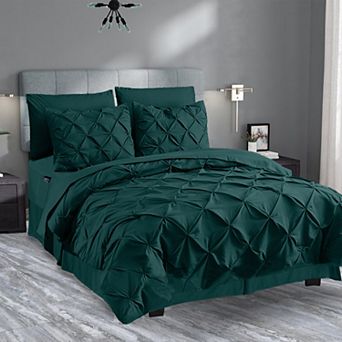 Elegant Comfort 8 pc Pintuck Pinch Comforter Set - Includes 4 pc Sheet Set With Sided Storage Pocket