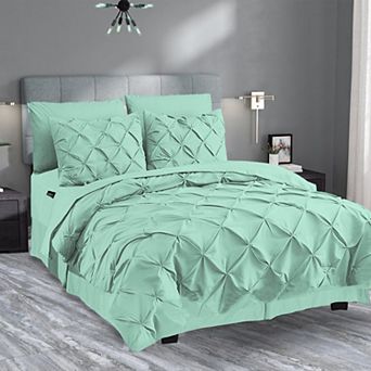 Elegant Comfort 8 pc Pintuck Pinch Comforter Set - Includes 4 pc Sheet Set With Sided Storage Pocket