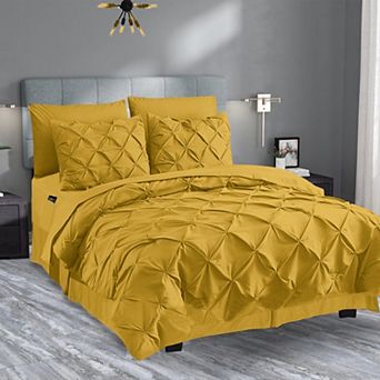 Elegant Comfort 8 pc Pintuck Pinch Comforter Set - Includes 4 pc Sheet Set With Sided Storage Pocket