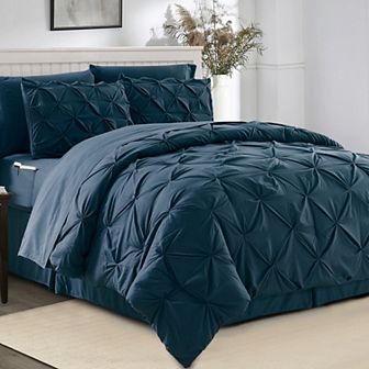 Elegant Comfort 8 pc Pintuck Pinch Comforter Set - Includes 4 pc Sheet Set With Sided Storage Pocket