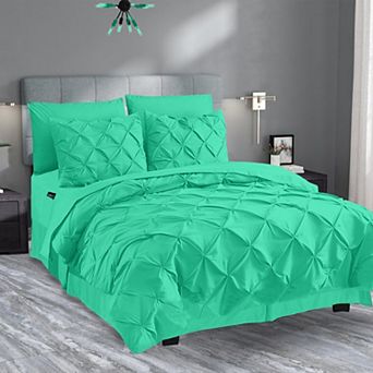 Elegant Comfort 8 pc Pintuck Pinch Comforter Set - Includes 4 pc Sheet Set With Sided Storage Pocket