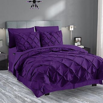 Elegant Comfort 8 pc Pintuck Pinch Comforter Set - Includes 4 pc Sheet Set With Sided Storage Pocket