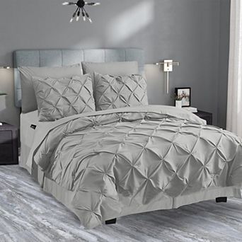 Elegant Comfort 8 pc Pintuck Pinch Comforter Set - Includes 4 pc Sheet Set With Sided Storage Pocket
