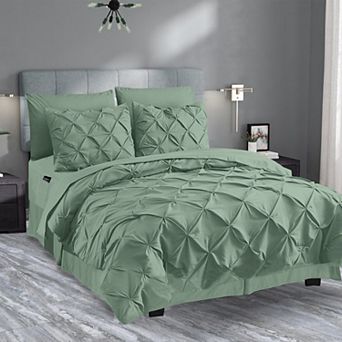 Elegant Comfort 8 pc Pintuck Pinch Comforter Set - Includes 4 pc Sheet Set With Sided Storage Pocket