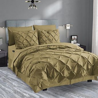Elegant Comfort 8 pc Pintuck Pinch Comforter Set - Includes 4 pc Sheet Set With Sided Storage Pocket