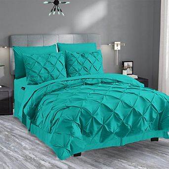 Elegant Comfort 8 pc Pintuck Pinch Comforter Set - Includes 4 pc Sheet Set With Sided Storage Pocket