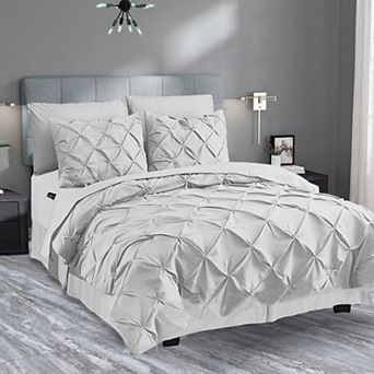 Elegant Comfort 8 pc Pintuck Pinch Comforter Set - Includes 4 pc Sheet Set With Sided Storage Pocket