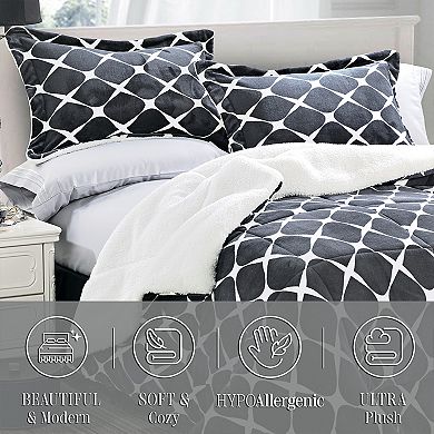Elegant Comfort 3-piece Micro-suede Reversible Sherpa Micromink Bloomingdale Pattern Comforter Set