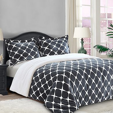Elegant Comfort 3-piece Micro-suede Reversible Sherpa Micromink Bloomingdale Pattern Comforter Set