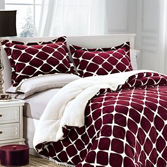 Elegant Comfort 3 pc Micro-suede Reversible Sherpa Micromink Bloomingdale Pattern Comforter Set