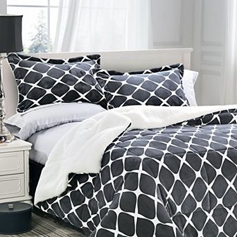 Elegant Comfort 3 pc Micro-suede Reversible Sherpa Micromink Bloomingdale Pattern Comforter Set