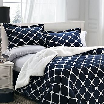 Elegant Comfort 3 pc Micro-suede Reversible Sherpa Micromink Bloomingdale Pattern Comforter Set
