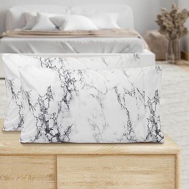 Elegant Comfort Luxury Soft Marble Printed Pattern Set Of 2 Pillowcases