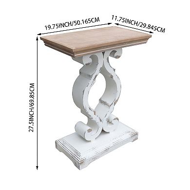 Parisloft Rustic Wood Rectangle End Table with Natural Wood Top and Distressed White Carved Legs