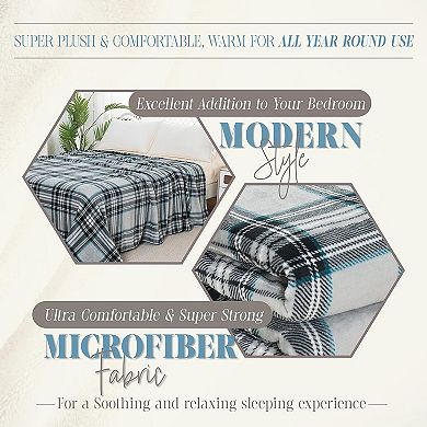 Elegant Comfort Plaid Pattern Printed Velvet Plush Fleece Blanket