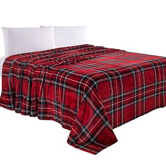 Elegant Comfort Plaid Pattern Printed Velvet Plush Fleece Blanket