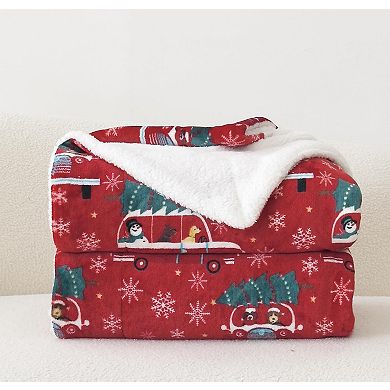 Elegant Comfort Christmas Sherpa Throw With Flannel Fleece - 50 X 60