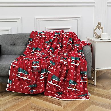 Elegant Comfort Christmas Sherpa Throw With Flannel Fleece - 50 X 60