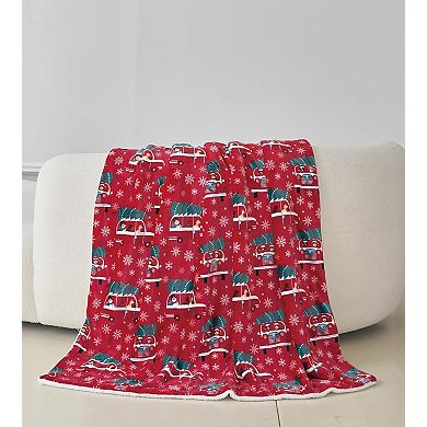 Elegant Comfort Christmas Sherpa Throw With Flannel Fleece - 50 X 60
